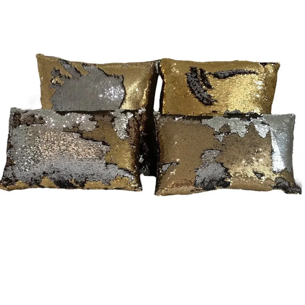 NWOT NEW Four (4) Aviva Stanoff Mermaid Sequin Gold/Silver/Black Luxury Pillows